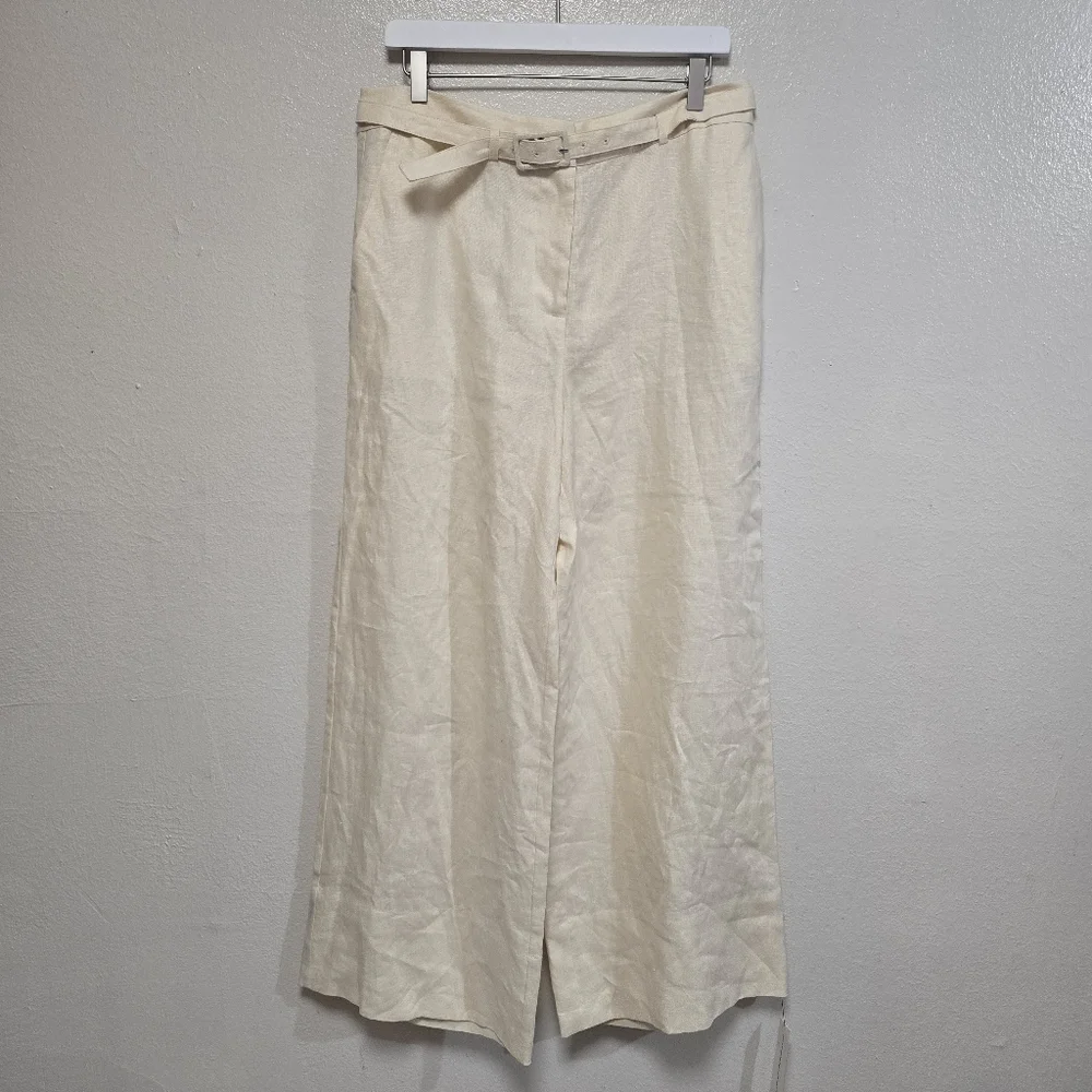 Reformation Wide Leg Belted Linen Pants Yellow Size 10 NWT